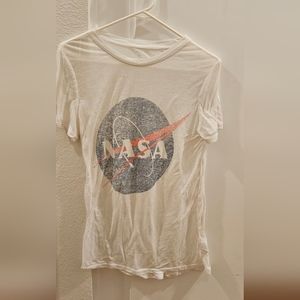 NASA semi-shear white/cream and blue tee shirt, size M